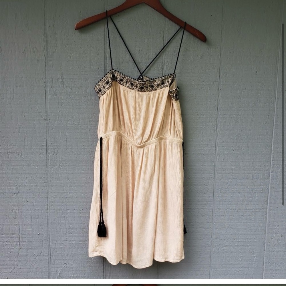 Zara Cross Back Mini Dress Embroidered Tassel Sm